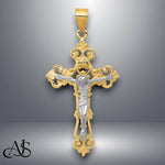 Load image into Gallery viewer, 14K Two-tone Gold INRI Fleur De Lis Crucifix Pendant with Chain Necklace options