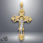 Load image into Gallery viewer, 14K Two-Tone Gold INRI Fleur De Lis Crucifix Pendant with Chain Necklace options