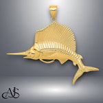 Load image into Gallery viewer, 14K Yellow Gold Sailfish Pendant with Chain Options