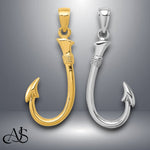 Load image into Gallery viewer, 14K Yellow or White Gold 3-D Fishing Hook Pendant with Chain Options