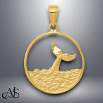 Load image into Gallery viewer, 14K Yellow Gold Whale Tail in Circle with Waves Pendant with Chain Options