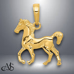 Load image into Gallery viewer, 14K Yellow Gold Standing Horse Pendant with Chain Options