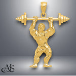 Load image into Gallery viewer, 14K Yellow Gold Bodybuilder with Weights Pendant with Chain Options