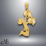 Load image into Gallery viewer, 14K Yellow Gold Diamond Cut Cheerleader Charm with Chain Options