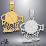 Load image into Gallery viewer, 14K Yellow or White Gold Basketball in Net Pendant with Necklace Chain Options