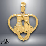 Load image into Gallery viewer, 14K Yellow Gold Sitting Cats in a Heart Pendant with Necklace Chain Options