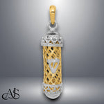 Load image into Gallery viewer, 14K Yellow Gold w/ White Rhodium Mezuzah W/Shin Charm with Necklace Chain Options