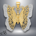 Load image into Gallery viewer, 14K Yellow Gold w/ Rhodium Solid Polished Diamond-cut Filigree Butterfly Pendant with Necklace Chain Options