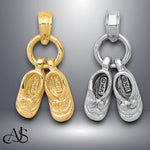 Load image into Gallery viewer, 14K Yellow Gold or White Gold 3D Moveable Baby Shoes Charm with Necklace Chain Options
