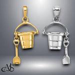 Load image into Gallery viewer, 14K Yellow Gold or White Gold Polished 3-D Moveable Pail and Shovel Pendant with Necklace Chain Options