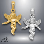 Load image into Gallery viewer, 14K Yellow Gold or White Gold 3D Polished Solid Angel Pendant with Necklace Chain Options