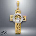 Load image into Gallery viewer, 14K Two-tone Gold Claddagh Cross Pendant with Necklace Chain Options