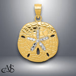 Load image into Gallery viewer, 14K Yellow Gold with White Rhodium Polished Diamond-Cut Sand Dollar Pendant with Necklace Chain Options