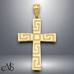 Load image into Gallery viewer, 14K Yellow Gold Greek Key Cross Pendant with Necklace Chain Options