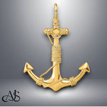 Load image into Gallery viewer, 14K Yellow Gold 3-D Solid Anchor with Rope Pendant with Necklace Chain Options