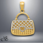Load image into Gallery viewer, 14K Yellow Gold w/Rhodium 3D Reversible Heart Handbag Pendant with Necklace Chain Options