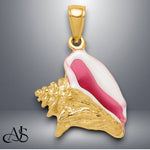 Load image into Gallery viewer, 14K Yellow Gold Polished 3-D Pink and White Enameled Conch Shell Pendant with Necklace Chain Options