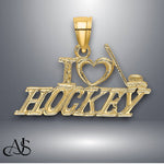 Load image into Gallery viewer, 14K Yellow Gold I LOVE HOCKEY Charm with Necklace Chain Options