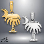 Load image into Gallery viewer, 14K Yellow Gold or White Gold Charleston Palm Tree with Moon Pendant with Necklace Chain Options