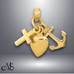 Load image into Gallery viewer, 14K Yellow Gold 3D Faith, Hope and Charity Charm with Necklace Chain Options