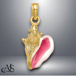 Load image into Gallery viewer, 14K Yellow Gold Enameled 3-D Conch Shell Pendant with Necklace Chain Options
