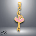 Load image into Gallery viewer, 14K Yellow Gold Pink Enameled Ballerina Pendant with Necklace Chain Options