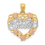 Load image into Gallery viewer, 14K Two-tone Gold w/White Rhodium SISTER Heart Pendant with Necklace Chain Options