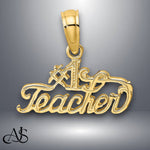 Load image into Gallery viewer, 14K Yellow Gold #1 TEACHER Charm with Necklace Chain Options