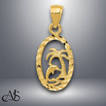 Load image into Gallery viewer, 14K Yellow Gold Dolphin and Palm Tree Pendant with Necklace Chain Options