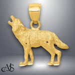 Load image into Gallery viewer, 14K Yellow Gold Diamond-cut Wolf Pendant with Necklace Chain Options