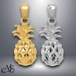 Load image into Gallery viewer, 14K Yellow Gold or White Gold 3D Cut-out Pineapple Pendant with Necklace Chain Options