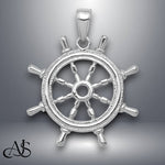Load image into Gallery viewer, 14K Yellow Gold or White Gold 3D Ships Wheel Pendant with Necklace Chain Options