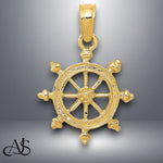 Load image into Gallery viewer, 14K Yellow Gold or White Gold Ship Wheel Pendant with Necklace Chain Options