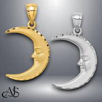 Load image into Gallery viewer, 14K Yellow Gold or White Gold Satin Diamond-cut Moon Pendant with Necklace Chain Options