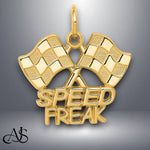 Load image into Gallery viewer, 14K Yellow Gold Racing Flags SPEED FREAK Charm with Necklace Chain Options