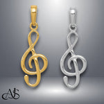 Load image into Gallery viewer, 14K Yellow Gold or White Gold 3-D Clef Treble Clef Pendant with Necklace Chain Options