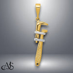 Load image into Gallery viewer, 14K Yellow Gold w/Rhodium 3-D Pipe Wrench Charm with Necklace Chain Options