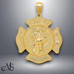 Load image into Gallery viewer, 14K Yellow Gold or White Gold Large FD St. Florian Badge Pendant with Necklace Chain Options