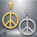 Load image into Gallery viewer, 14K Yellow Gold or White Gold 3D Polished Peace Sign Charm with Necklace Chain Options