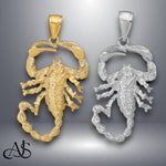 Load image into Gallery viewer, 14K Yellow Gold or White Gold Solid Polished Open-Backed Scorpion Pendant with Necklace Chain Options