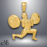 Load image into Gallery viewer, 14K Yellow Gold Solid Polished Weightlifter Pendant with Necklace Chain Options