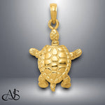 Load image into Gallery viewer, 14K Yellow Gold or White Gold Solid Polished 3-D Moveable Turtle Pendant with Necklace Chain Options