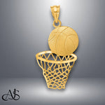 Load image into Gallery viewer, 14K Yellow Gold Satin Diamond-Cut Basketball and Net Pendant with Necklace Chain Options