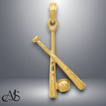 Load image into Gallery viewer, 14K Yellow Gold or White Gold Polished Open-Backed Bats and Baseball Pendant with Necklace Chain Options