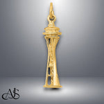 Load image into Gallery viewer, 14K Yellow Gold 3D Space Needle Charm with Necklace Chain Options