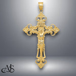 Load image into Gallery viewer, 14K Yellow Gold INRI Crucifix Fleur De Lis Pendant with Necklace Chain Options
