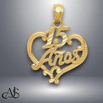 Load image into Gallery viewer, 14K Yellow Gold Diamond-cut 15 ANOS Heart Pendant with Necklace Chain Options