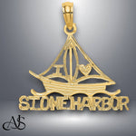 Load image into Gallery viewer, 14K Yellow Gold I LOVE STONE HARBOR Sailboat Charm with Necklace Chain Options