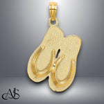 Load image into Gallery viewer, 14K Yellow Gold 3D HAWAII ALOHA Double Flip-Flop Charm with Necklace Chain Options