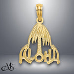 Load image into Gallery viewer, 14K Yellow Gold ALOHA Palm Tree Charm with Necklace Chain Options